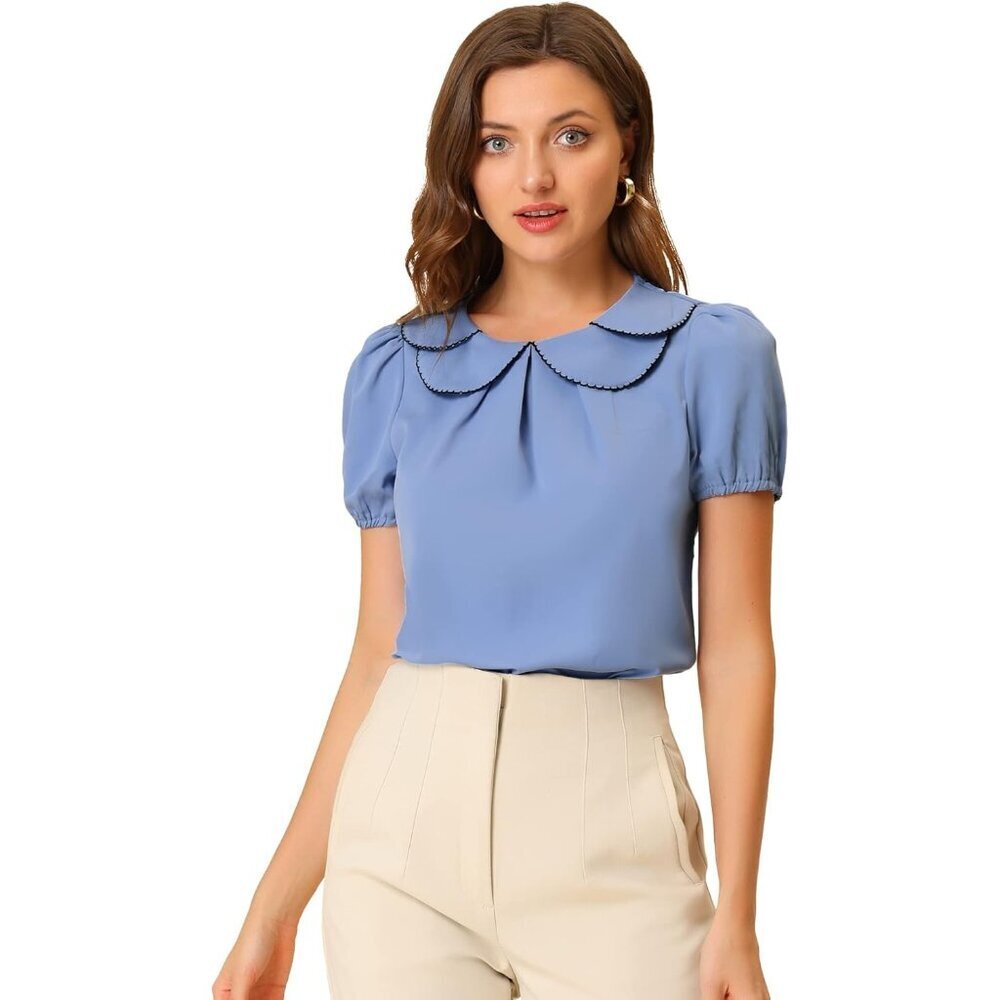 Women's Puff Sleeves Top Polyester X-Large Casual Vintage Summer Blouse